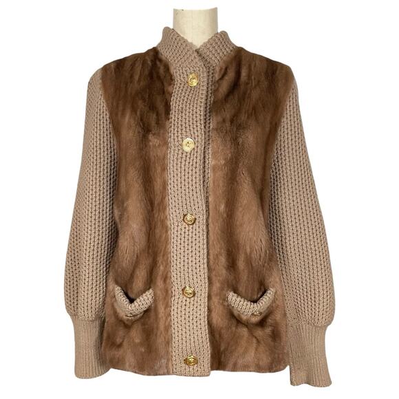 Pollack Furs Brown Genuine MINK Fur Knit Combo Jacket Size: M - Picture 1 of 4